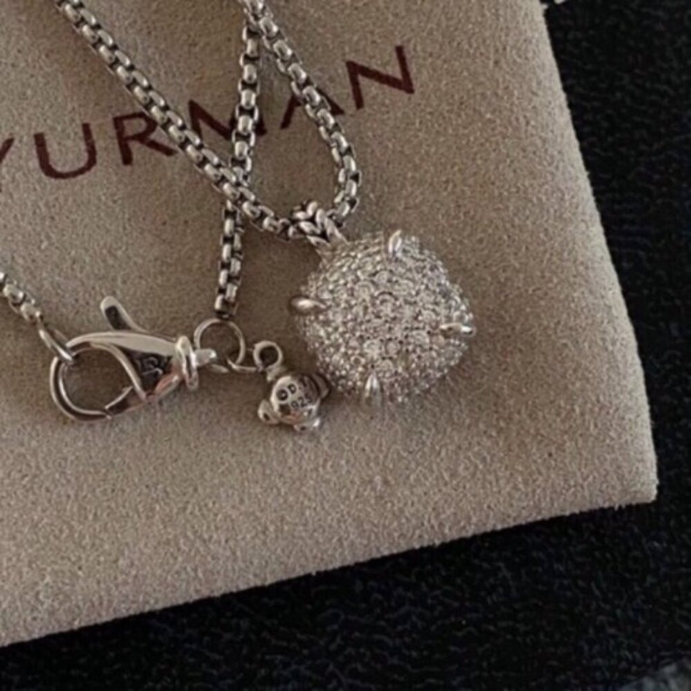 David Yurman Center Diamond Necklace In Sterling Silver